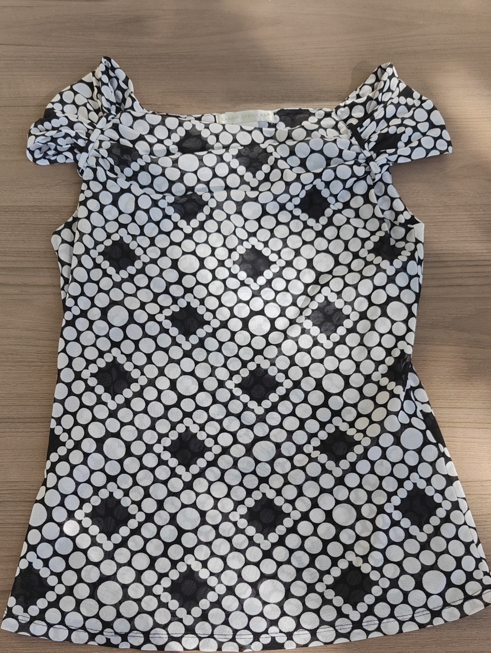 Sarah Spencer Black and White Polka Dot Double Mesh Cap-Sleeve Camisole